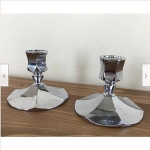 Vtg Irvinware Chrome Candle Holders Silver Tone 3" Candlesticks Made in USA